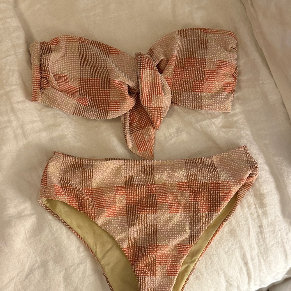 Aerie Textured Bikini in Tan and Brown